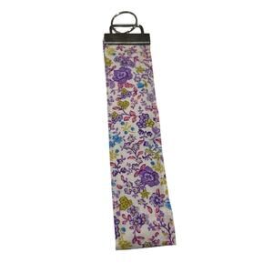 NEW Handmade Wrist Keychain White with Delicate Purple Floral Pattern